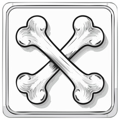 Obraz premium Crossed Bones Illustration in a Square Frame, Skeleton Symbol Hand Drawn Engraved Style