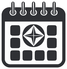 Alliance summit calendar icon with compass star. International meeting, strategic planning, and event schedule.