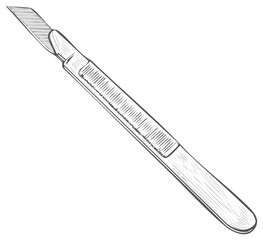 Vintage style hand drawn sketch of a surgical scalpel medical instrument