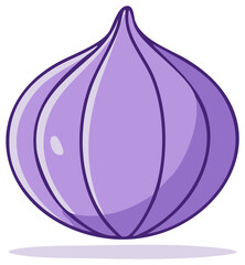 Stylized purple onion bulb illustration with smooth shading and dark outlines on a white background