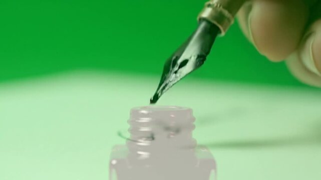 close up of a pen on a green background