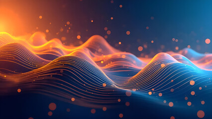 Dynamic Digital Waveform Abstract: Glowing Orange and Blue Energy Lines Representing Modern Technology and Data Flow.