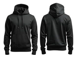 Front and back view of a plain black hoodie (9)