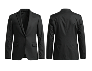Formal, dark suit jacket, front and back view