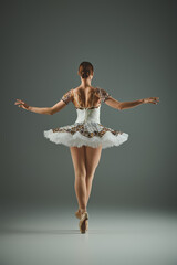 Beautiful young woman gracefully performing ballet in a studio setting © LIGHTFIELD STUDIOS