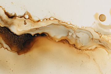 Abstraction encre et or sur fond marbr&eacute;, texture fluide luxueuse avec reflets dor&eacute;s et transparences artistiques
