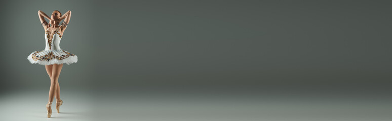 Fototapeta premium Captivating ballet dancer showcases grace and skill in a serene studio setting