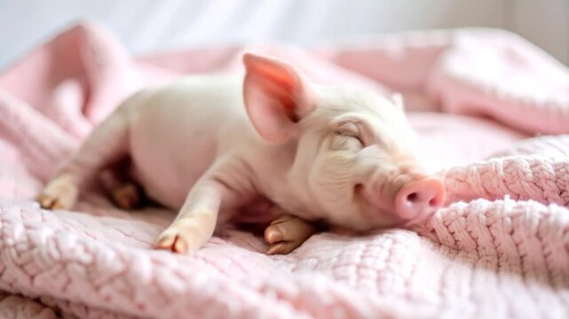 A Sleeping Piglet on a Pink Blanket