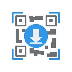 Digital QR Code Icon with Download Symbol in Blue and Gray on Transparent Background Graphic Design Element
