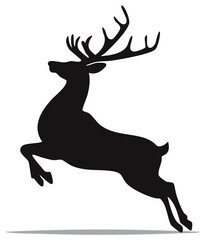 Jumping Reindeer Silhouette Against White Background for Festive Season
