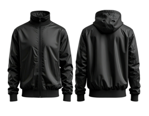 Front and back view of a black jacket