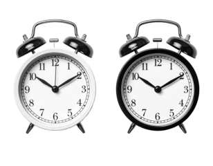 Two black and white alarm clocks (2)