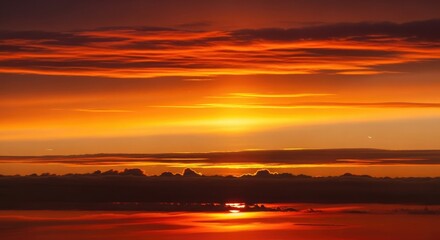 Fiery sunset sky cloudscape golden hour landscape dramatic orange red clouds nature scenic horizon beautiful