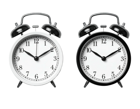 Two black and white alarm clocks (2)