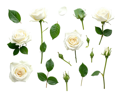 White roses, various stages