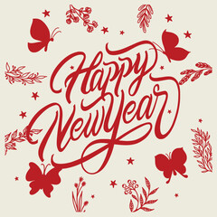 Happy New Year Greeting Card with Elegant Calligraphy