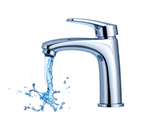 Chrome faucet with water stream