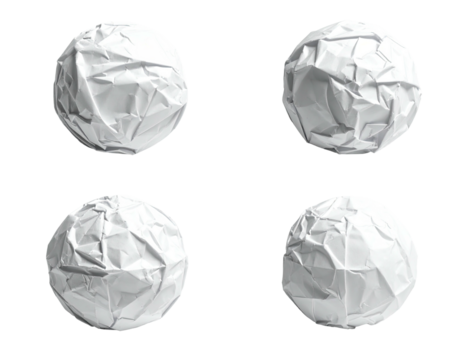 Four crumpled paper balls, top view