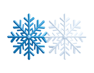 Two stylized snowflakes, one blue and one white, mirroring each other