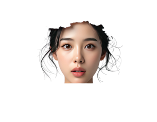 Close-up portrait of a woman's head.  Soft lighting,  pale skin,  dramatic hair