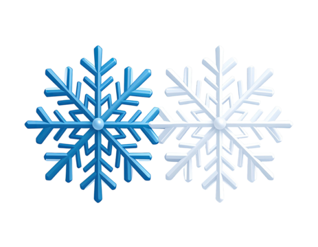 Two stylized snowflakes, one blue and one white, mirroring each other