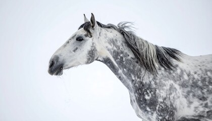 Gray Horse Profile in Winter Landscape.