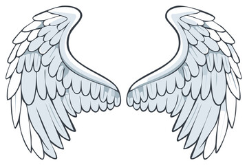 Obraz premium Graceful pair of white feathered wings in a stylized cartoon illustration