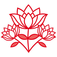 lotus red flower line art vector on white background