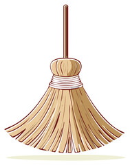 Cartoon Illustration of a Classic Wooden Broom for Sweeping and Cleaning