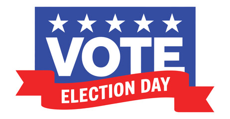 vote election day icon with stars, bold text, and ribbon banner, patriotic usa graphic for civic engagement, democracy, and awareness