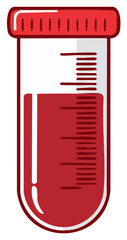 Illustration of a laboratory test tube with a red blood sample for medical analysis