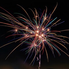 Colorful fireworks explosion in the night sky with bright trails and sparkles, celebration background. Generative AI.