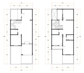 Empty Black and White floor plan of a modern unfurnished house for your design. Suburban house vector blueprint. Architectural background.