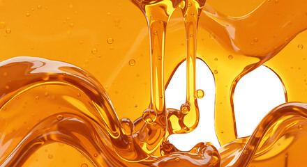 Flowing amber honey against a white background  