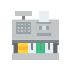 Gray Cash Register With Colorful Bills Stacked In Slots On Transparent Background With Simple Geometric Design