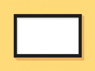 Rectangular frame with black and gray borders on solid yellow background, subtle shadow and blank white area for UI design, invitations, and brand templates.