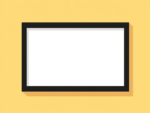 Rectangular frame with black and gray borders on solid yellow background, subtle shadow and blank white area for UI design, invitations, and brand templates.