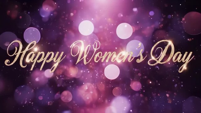 A beautiful and festive bokeh background with shimmering lights. "Happy Women's Day" text in an elegant script font makes it perfect for greetings and social media.
