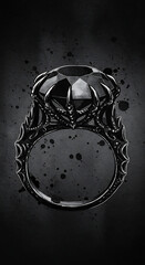 Black ring with a faceted gemstone on dark textured background  