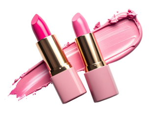 Two pink lipsticks with smudged pink makeup