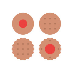 Four Round Biscuits With Red Jam Filling And Textured Surfaces Isolated On White Background Ready For Baking Or Dessert Preparation