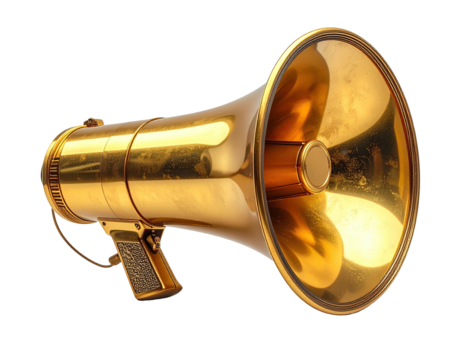 Polished gold megaphone on black background