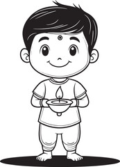 Obraz premium A boy holding a lit candle in his hands.