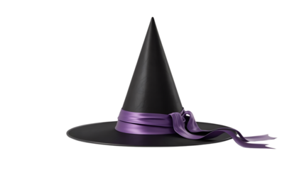 Enchanting witch hat with elegant purple ribbon, ready for Halloween magic, perfect for spooky celebrations and festive designs, capture the season's spirit