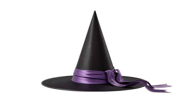Enchanting witch hat with elegant purple ribbon, ready for Halloween magic, perfect for spooky celebrations and festive designs, capture the season's spirit