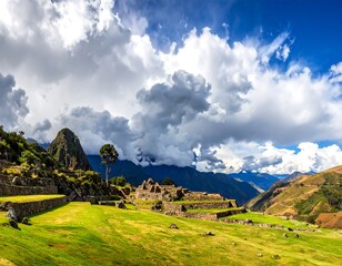 Ancient Inca Ruins in Andes Mountains.
