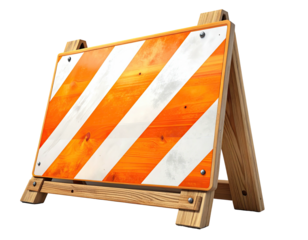 Orange and white striped barricade sign