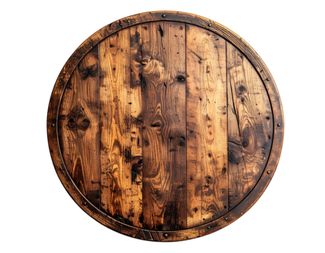Circular wooden shield, top view