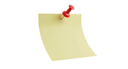 Bright yellow sticky note pinned with red pushpin, ideal for reminders, lists, or creative projects, ready for your text or graphics with a professional touch
