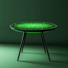 Illuminated round coffee table, green room, modern design, interior decor, website use
